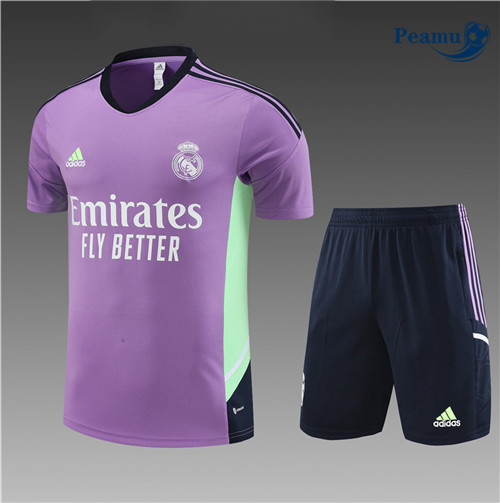 peamu Maglia Calcio Kit Maglia Formazione Real Madrid Bambino + Pantaloncini Viola 2022-2023 PA2460
