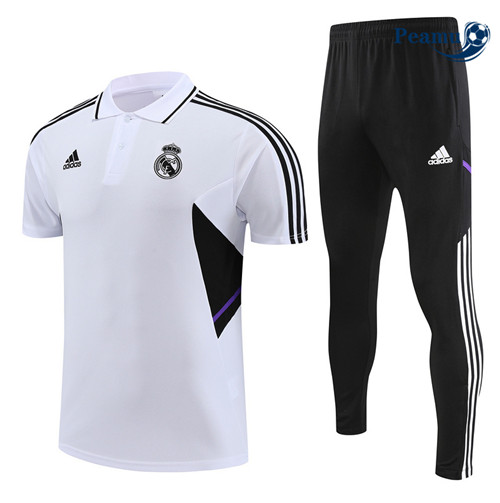 peamu Maglia Calcio Kit Maglia Formazione Real Madrid Polo + Pantaloni Bianco 2022-2023 PA2462