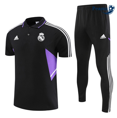 peamu Maglia Calcio Kit Maglia Formazione Real Madrid Polo + Pantaloni Nero 2022-2023 PA2463