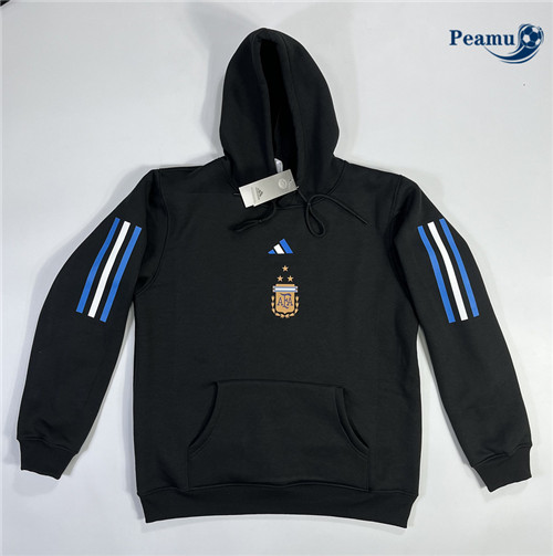 peamu Maglia Calcio Giacca Con Cappuccio Argentina 3 stars Nero 2023-2024 PA2925