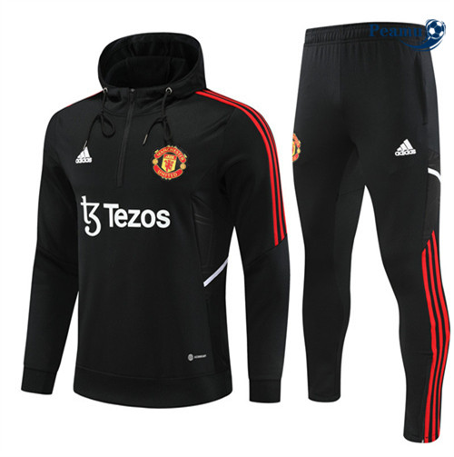 peamu Maglia Calcio Tuta Calcio - Felpa con cappuccio Manchester United Nero 2022-2023 PA2789