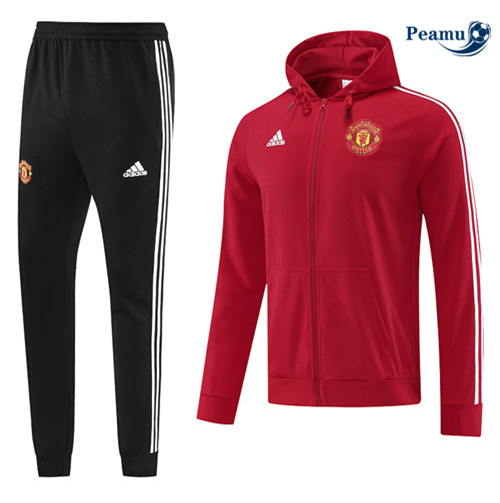 peamu Maglia Calcio Tuta Calcio - Felpa con cappuccio Manchester United Rosso 2022-2023 PA2794