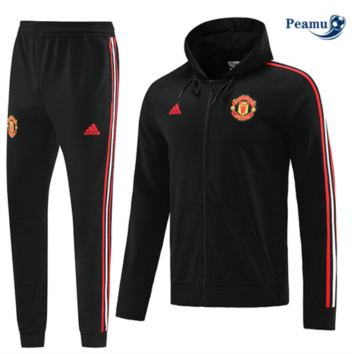 peamu Maglia Calcio Tuta Calcio - Felpa con cappuccio Manchester United Nero 2022-2023 PA2795