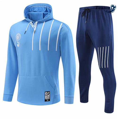 peamu.it - pt511 Maglia Tuta Calcio - Felpa con cappuccio Manchester City Bleu 2022-2023