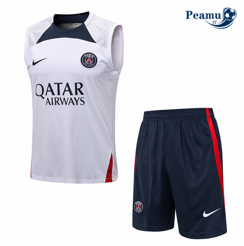 peamu.it - pt716 Kit Maglia Formazione Paris PSG Debardeur + Pantaloni Blanc 2022-2023