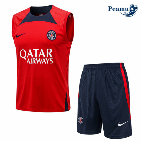 peamu.it - pt717 Kit Maglia Formazione Paris PSG Debardeur + Pantaloni Rouge 2022-2023