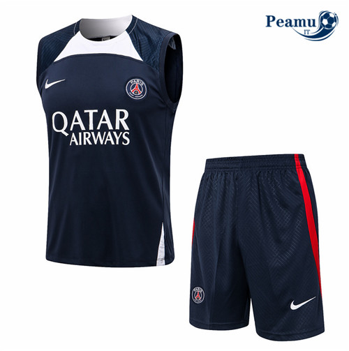 peamu.it - pt718 Kit Maglia Formazione Paris PSG Debardeur + Pantaloni Bleu 2022-2023