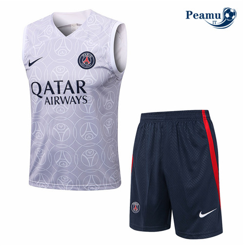 peamu.it - pt719 Kit Maglia Formazione Paris PSG Debardeur + Pantaloni Gris 2022-2023
