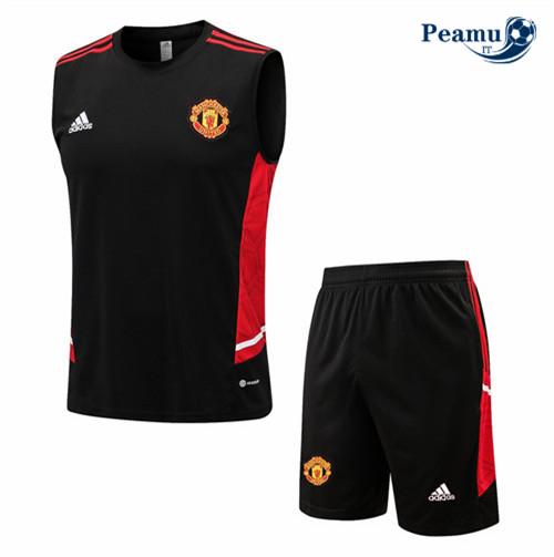 peamu.it - pt743 Kit Maglia Formazione Manchester United Debardeur + Pantaloni Noir 2022-2023