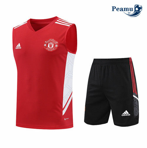 peamu.it - pt744 Kit Maglia Formazione Manchester United Debardeur + Pantaloni Rouge 2022-2023