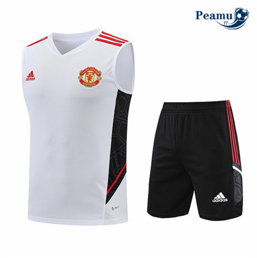 peamu.it - pt745 Kit Maglia Formazione Manchester United Debardeur + Pantaloni Blanc 2022-2023