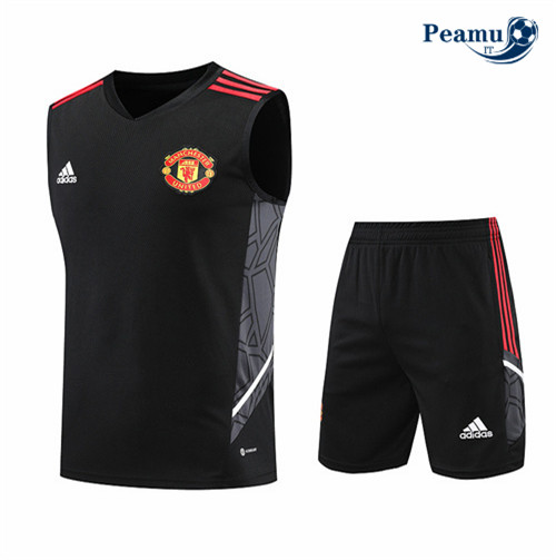 peamu.it - pt746 Kit Maglia Formazione Manchester United Debardeur + Pantaloni Noir 2022-2023
