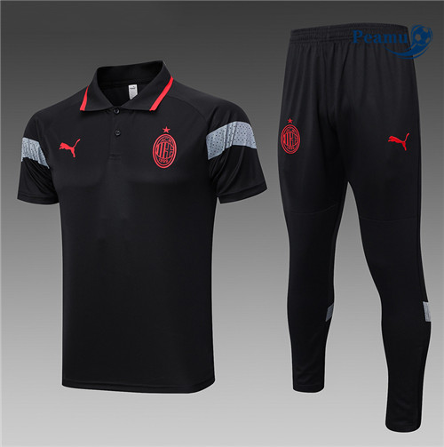Promozionale Kit Maglia Formazione Calcio AC Milan Polo + Pantaloni Nero 2023-2024