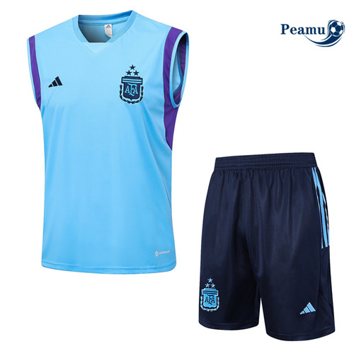 Produzione Kit Maglia Formazione Calcio Argentina Debardeur + Pantaloni Blu 2023-2024