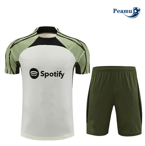 Nuovo Kit Maglia Formazione Calcio Barcellona Bambino + Pantaloni Beige 2023-2024