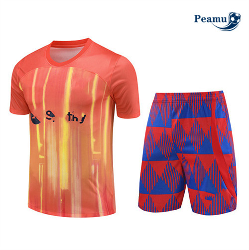 Vendere Kit Maglia Formazione Calcio Barcellona + Pantaloni Arancia 2023-2024