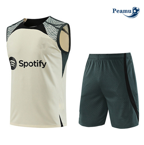 Collezione Kit Maglia Formazione Calcio Barcellona Debardeur + Pantaloni Bianco 2023-2024