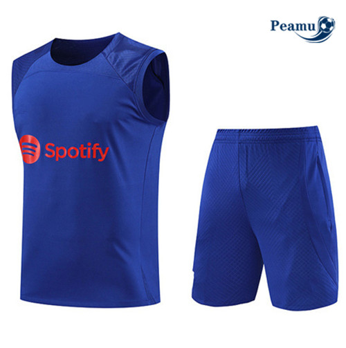 Nuovo Kit Maglia Formazione Calcio Barcellona Debardeur + Pantaloni Blu 2023-2024