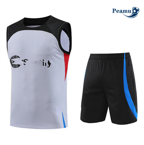 Acquista Kit Maglia Formazione Calcio Barcellona Debardeur + Pantaloni Grigio 2023-2024