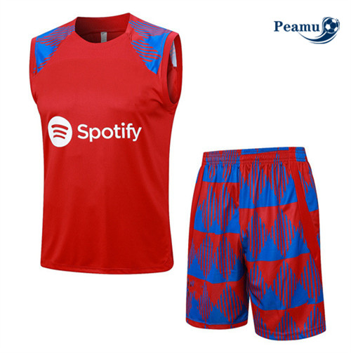 Comperare Kit Maglia Formazione Calcio Barcellona Debardeur + Pantaloni Rosso 2023-2024