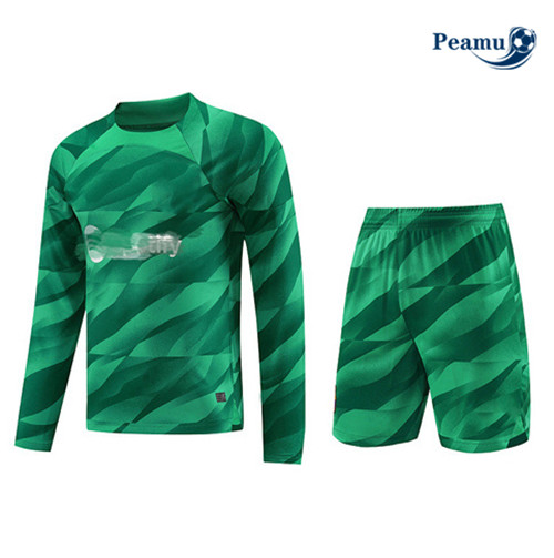 Promozionale Kit Maglia Formazione Calcio Barcellona Manica lunga + Pantaloni Verde 2023-2024
