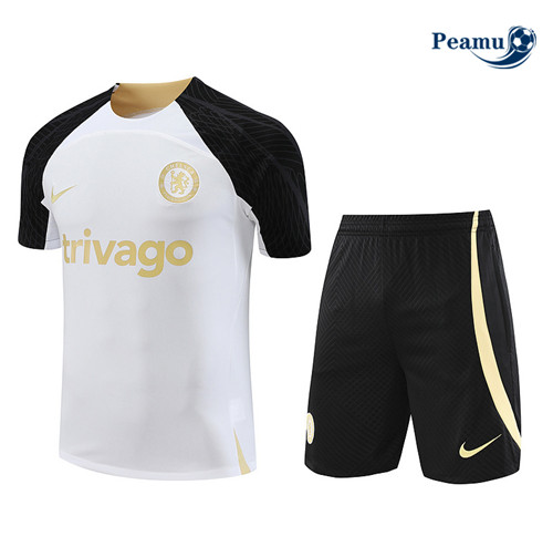 Nuove Kit Maglia Formazione Calcio Chelsea + Pantaloni Bianco 2023-2024