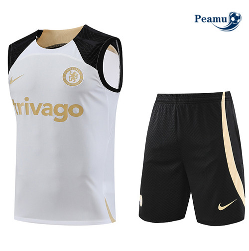 Negozio Kit Maglia Formazione Calcio Chelsea Debardeur + Pantaloni Bianco 2023-2024