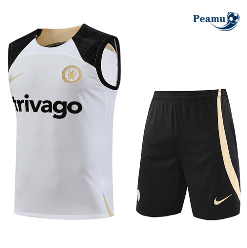 Grossista Kit Maglia Formazione Calcio Chelsea Debardeur + Pantaloni Bianco 2023-2024