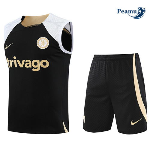 Nuovo Kit Maglia Formazione Calcio Chelsea Debardeur + Pantaloni Nero 2023-2024