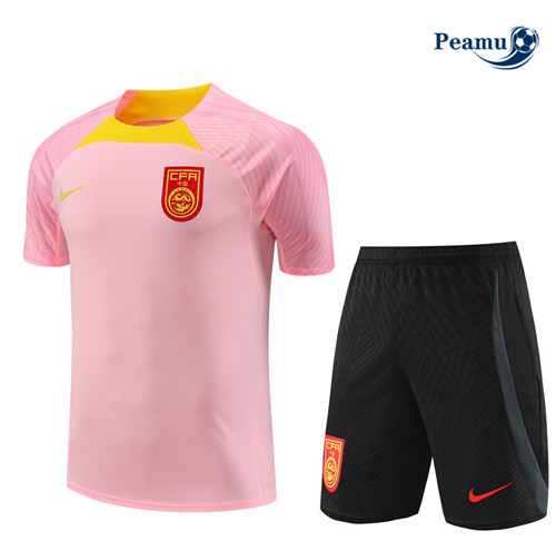 Nuove Kit Maglia Formazione Calcio Cina Bambino + Pantaloni Rosa 2023-2024