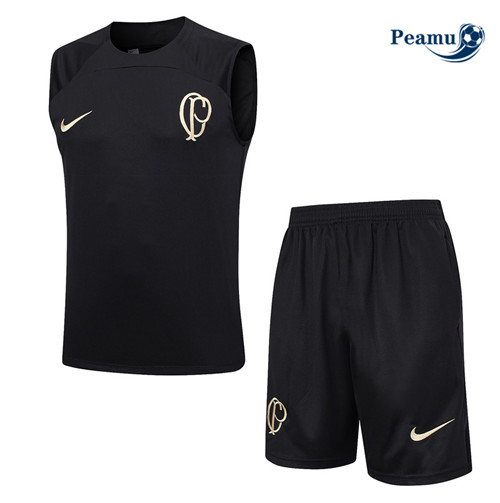 Grossista Kit Maglia Formazione Calcio Corinthians Debardeur + Pantaloni Nero 2023-2024