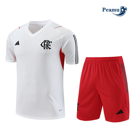 Produzione Kit Maglia Formazione Calcio Flamengo Bambino + Pantaloni Bianco 2023-2024