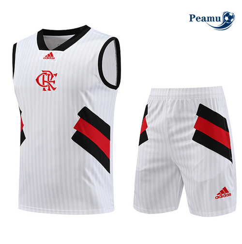 Promozionale Kit Maglia Formazione Calcio Flamengo Debardeur + Pantaloni Bianco 2023-2024