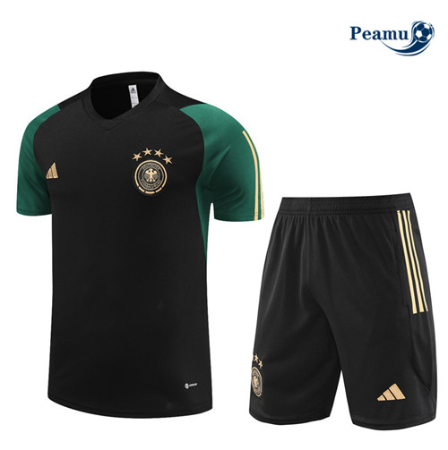 Nuovo Kit Maglia Formazione Calcio Germania Bambino + Pantaloni Nero 2023-2024