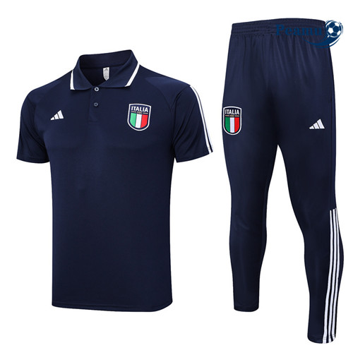 Offrire Kit Maglia Formazione Calcio Italia Polo + Pantaloni Blu 2023-2024