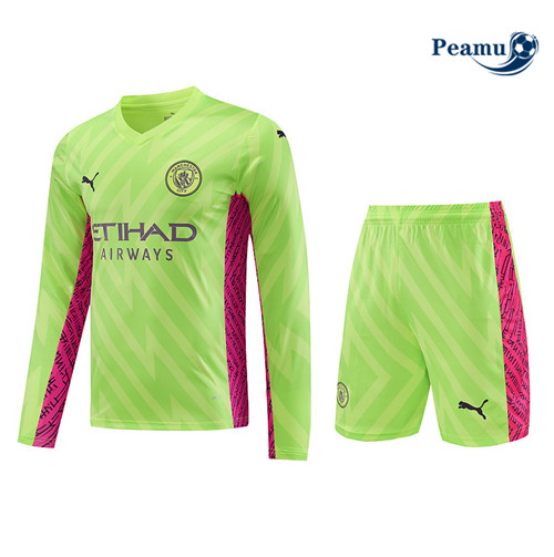 Scelta Kit Maglia Formazione Calcio Manchester City Manica lunga + Pantaloni Verde 2023-2024