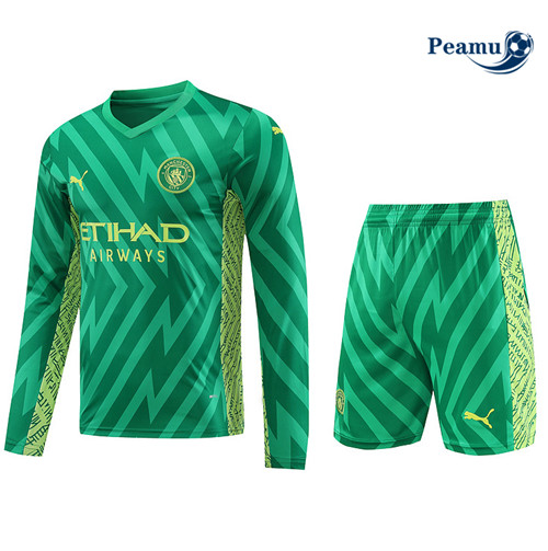 Acquista Kit Maglia Formazione Calcio Manchester City Manica lunga + Pantaloni Verde 2023-2024
