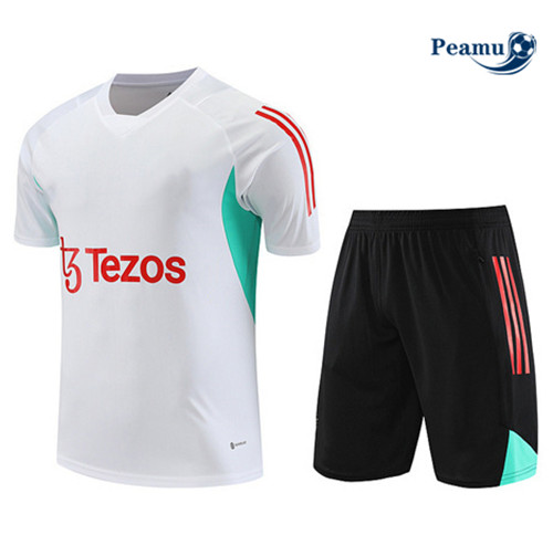 Comperare Kit Maglia Formazione Calcio Manchester United + Pantaloni Bianco 2023-2024