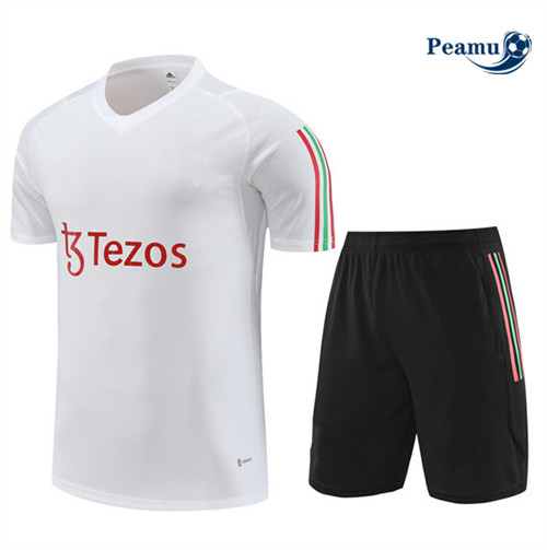 Nuove Kit Maglia Formazione Calcio Manchester United + Pantaloni Bianco 2023-2024