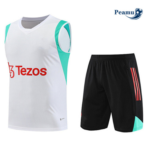 Nuovo Kit Maglia Formazione Calcio Manchester United Debardeur + Pantaloni Bianco 2023-2024