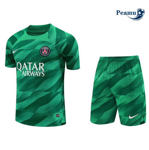 Negozio Kit Maglia Formazione Calcio Gardien de but PSG + Pantaloni Verde 2023-2024
