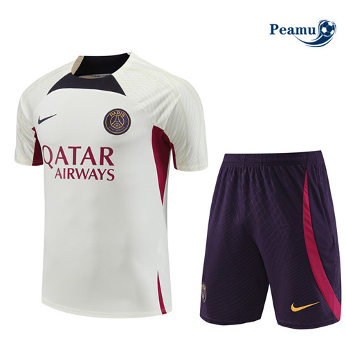 Vendita Kit Maglia Formazione Calcio PSG + Pantaloni Beige 2023-2024