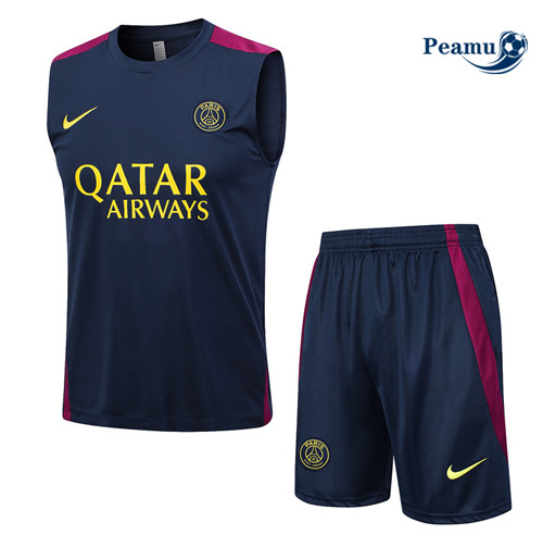 Nuovo Kit Maglia Formazione Calcio PSG Debardeur + Pantaloni Blu 2023-2024