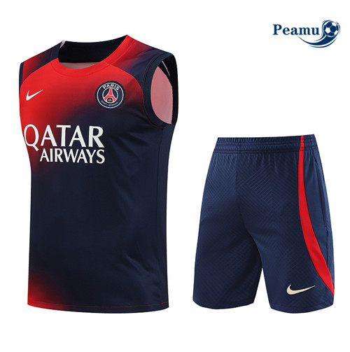 Saldi Kit Maglia Formazione Calcio PSG Debardeur + Pantaloni Blu 2023-2024
