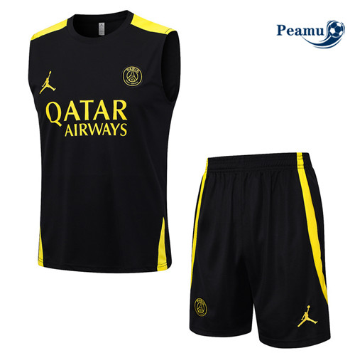 Offrire Kit Maglia Formazione Calcio PSG Debardeur + Pantaloni Nero 2023-2024