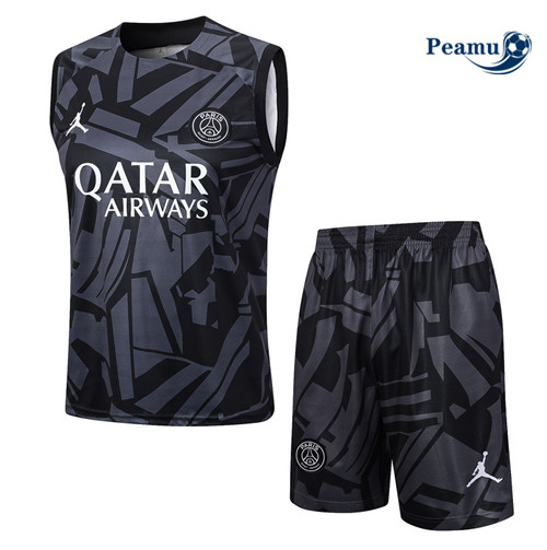 Fornire Kit Maglia Formazione Calcio PSG Debardeur + Pantaloni Nero 2023-2024