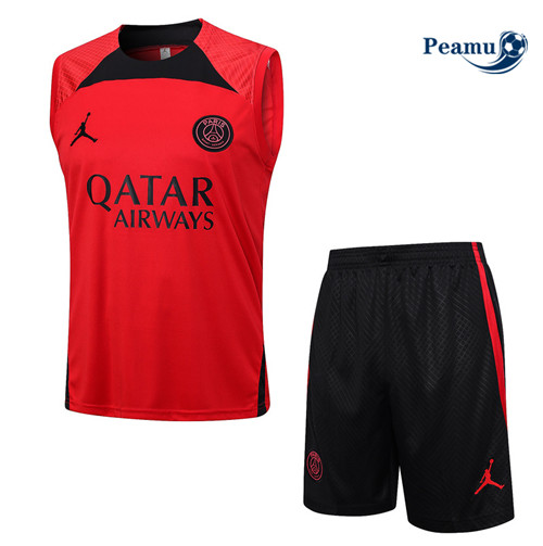 Produzione Kit Maglia Formazione Calcio PSG Debardeur + Pantaloni Rosso 2023-2024