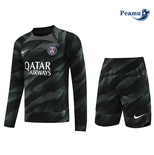 La moda Kit Maglia Formazione Calcio PSG Manica lunga + Pantaloni Nero 2023-2024