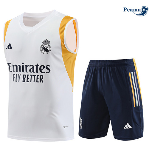 Nuove Kit Maglia Formazione Calcio Real Madrid Debardeur + Pantaloni Bianco 2023-2024