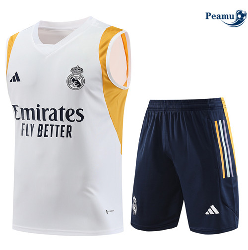 Nuove Kit Maglia Formazione Calcio Real Madrid Debardeur + Pantaloni Bianco 2023-2024